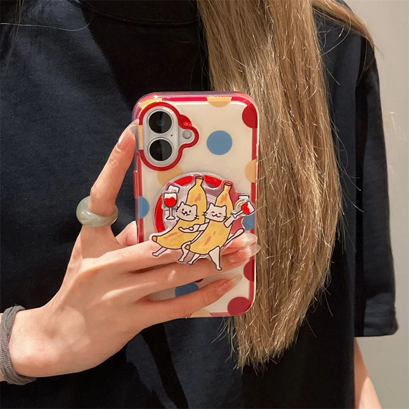 

Korean Ins Coloful Polka Dot Magnetic Phone Case For iPhone 17 16 Pro Max 14 15 Pro Max Cover with Stand Cute Protective Cases
