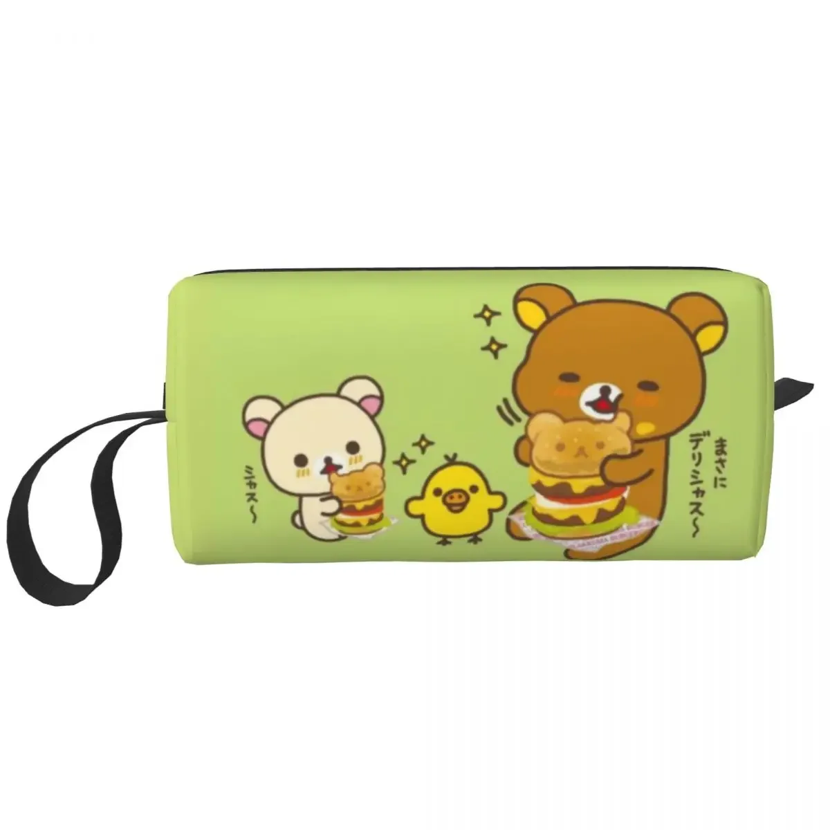 Custom Rilakkuma and Friends Eatin Burger Makeup Bag Women Travel Cosmetic Organizer Kawaii Storage Toiletry Bags