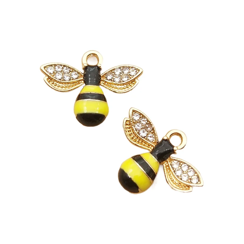 10pcs Enamel Bee Charm for Jewelry Making Earring Pendant Bracelet Necklace Accessories Diy Supplies Zinc Alloy Gold Plated