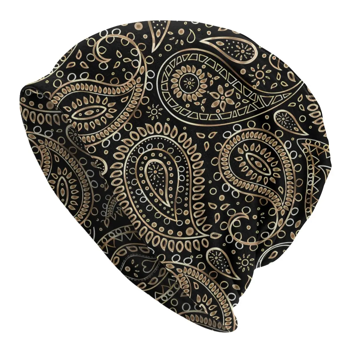 

Pretty Gold Bonnet Homme Fashion Bohemian Paisley Thin Skullies Beanies Caps Novelty Hats