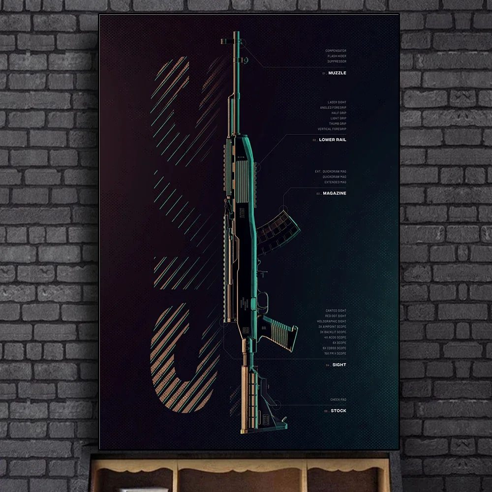 أسلحة النيون الأعمال الفنية الملصقات صور SKS AWM M416 AK47 98K بندقية قماش اللوحة المشارك غرفة السينما ديكور غرفة نوم المنزل