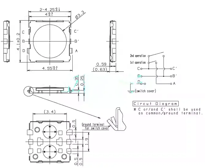 YYT 10PCS EVPAHBD6C SMD touch switch 4×4×0.6 double-click layer gear camera button touch