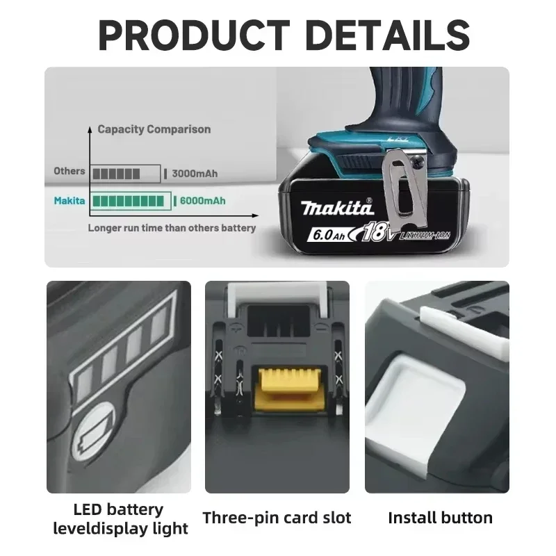 Original Makita 18V6A rechargeable tool battery for LXT BL1860B BL1860 BL1850 Makita tool brushless socket impact wrench DTW700