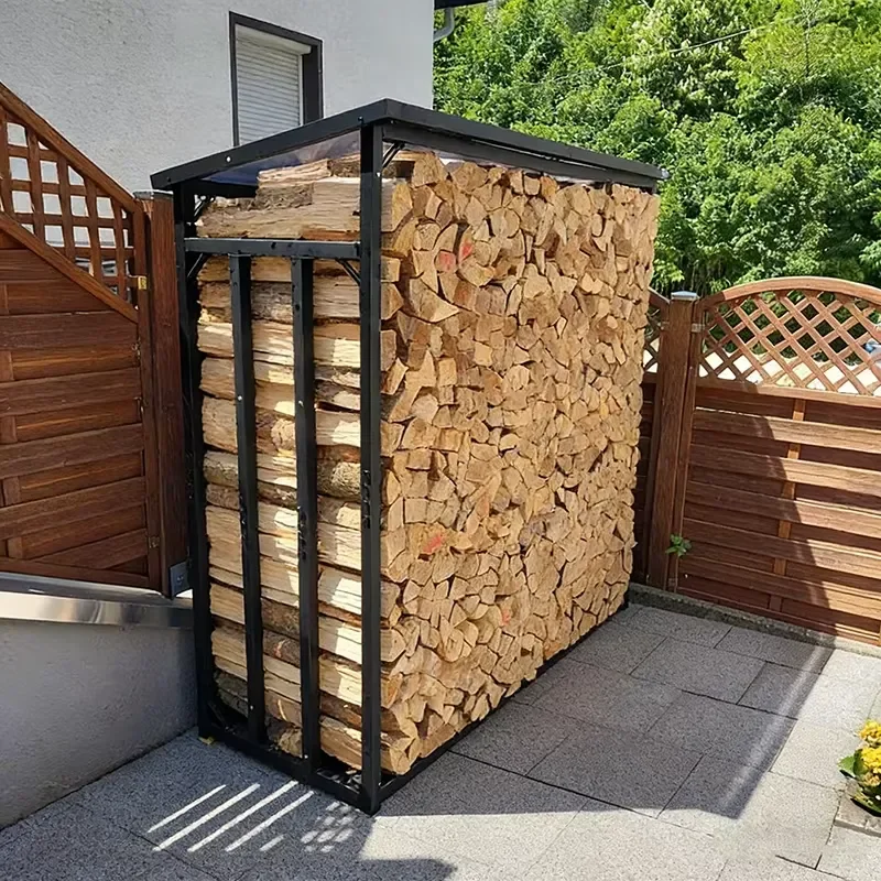 4ft 6ft 8ft Adjustable Heavy Firewood Log Holder Elevated Design Rust Powder Coated Wood Storage Shelf Firewood