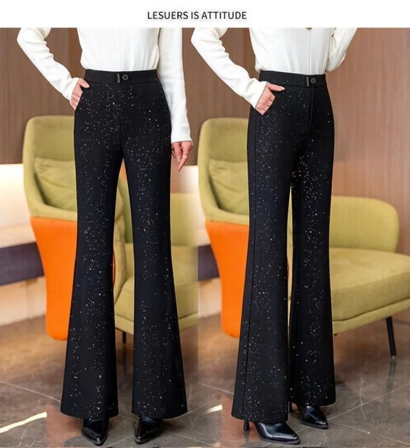 2026 Spring Women New Elastic Waist Slimming Versatile Pants Female Starry Sky Pants, Elasticity Sparkling Pink Micro Pull Pants