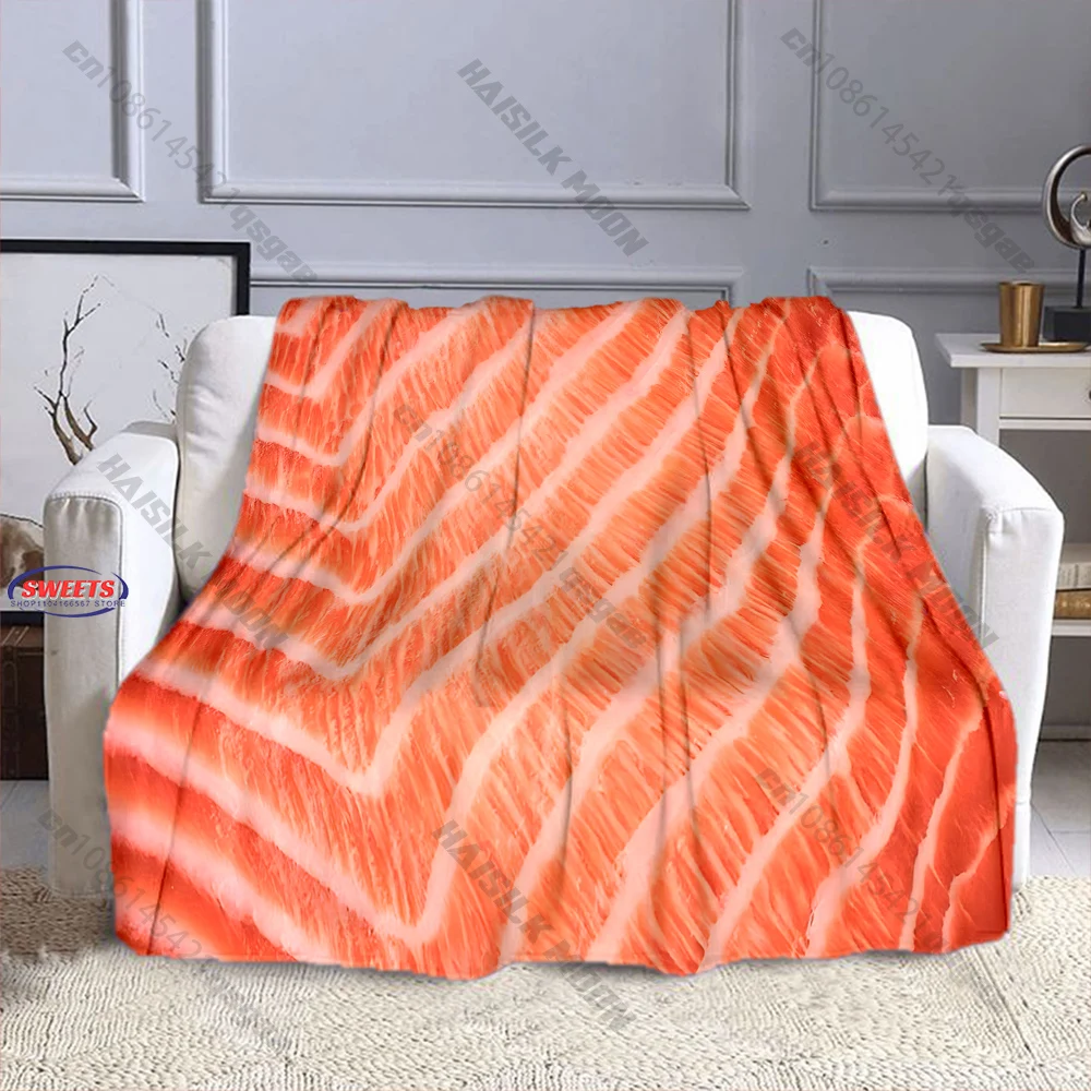 Funny Salmon Meat Texture Throw Blanket Soft Flannel Cozy Blanket for Couch Bed Sofa Office All Season