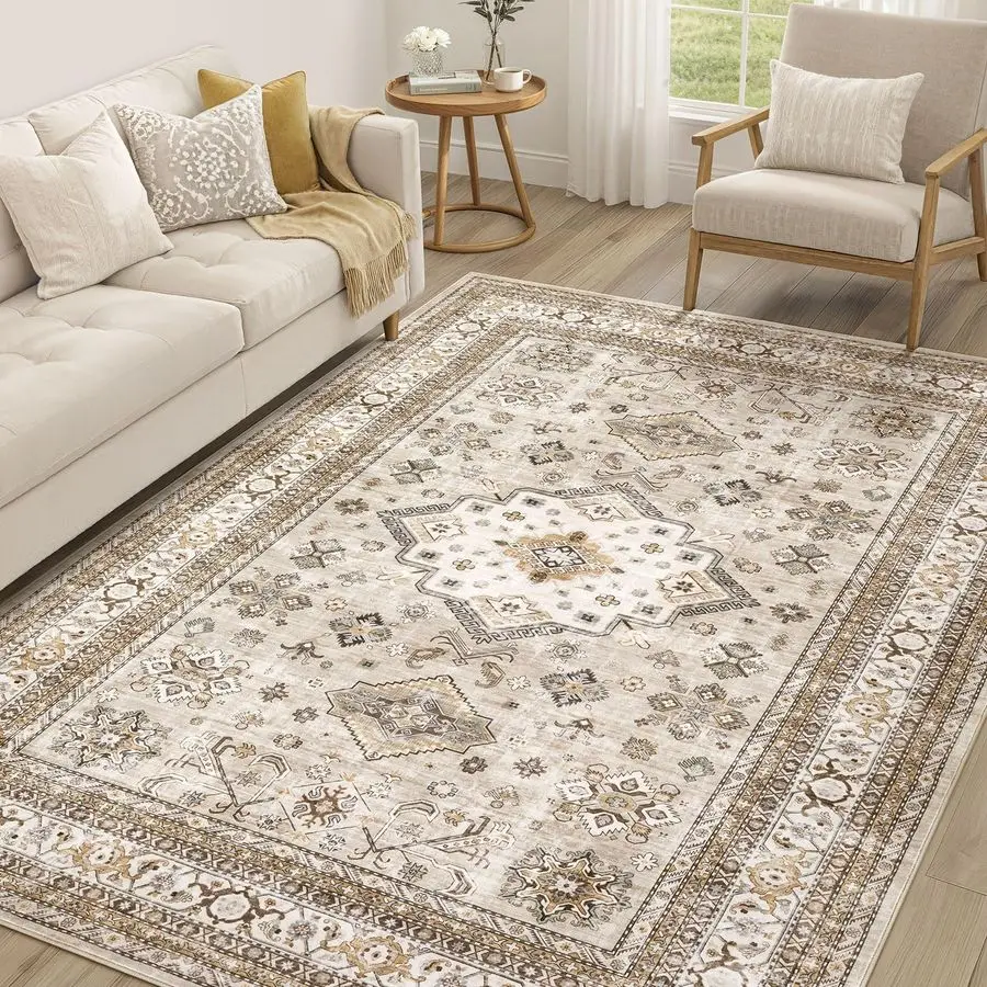 

Living Room Area Rug 5x7 Large Soft Washable Oriental Traditional Distressed Farmhouse Rugs for Bedroom Indoor Floor Accent Carp