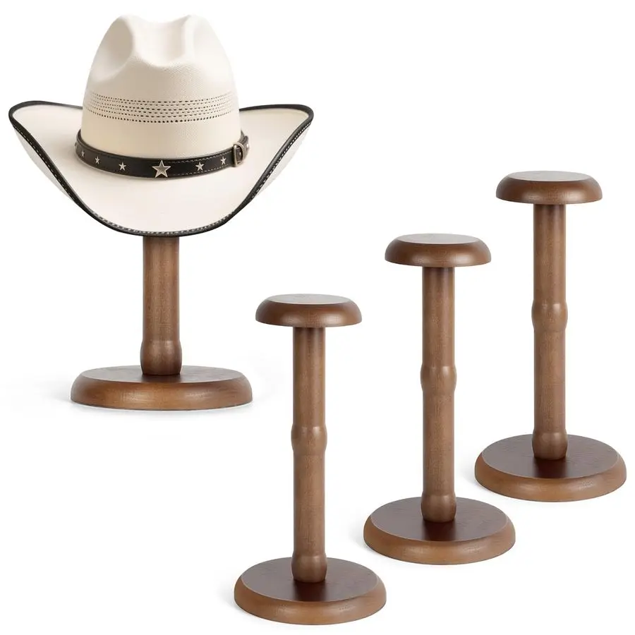 

Подставка для ковбойских шляп, настольная подставка для шляп, держатель для шляп из массива дерева для кепок, париков, шлемов, деревенский коричневый цвет, 3 штуки в упаковке