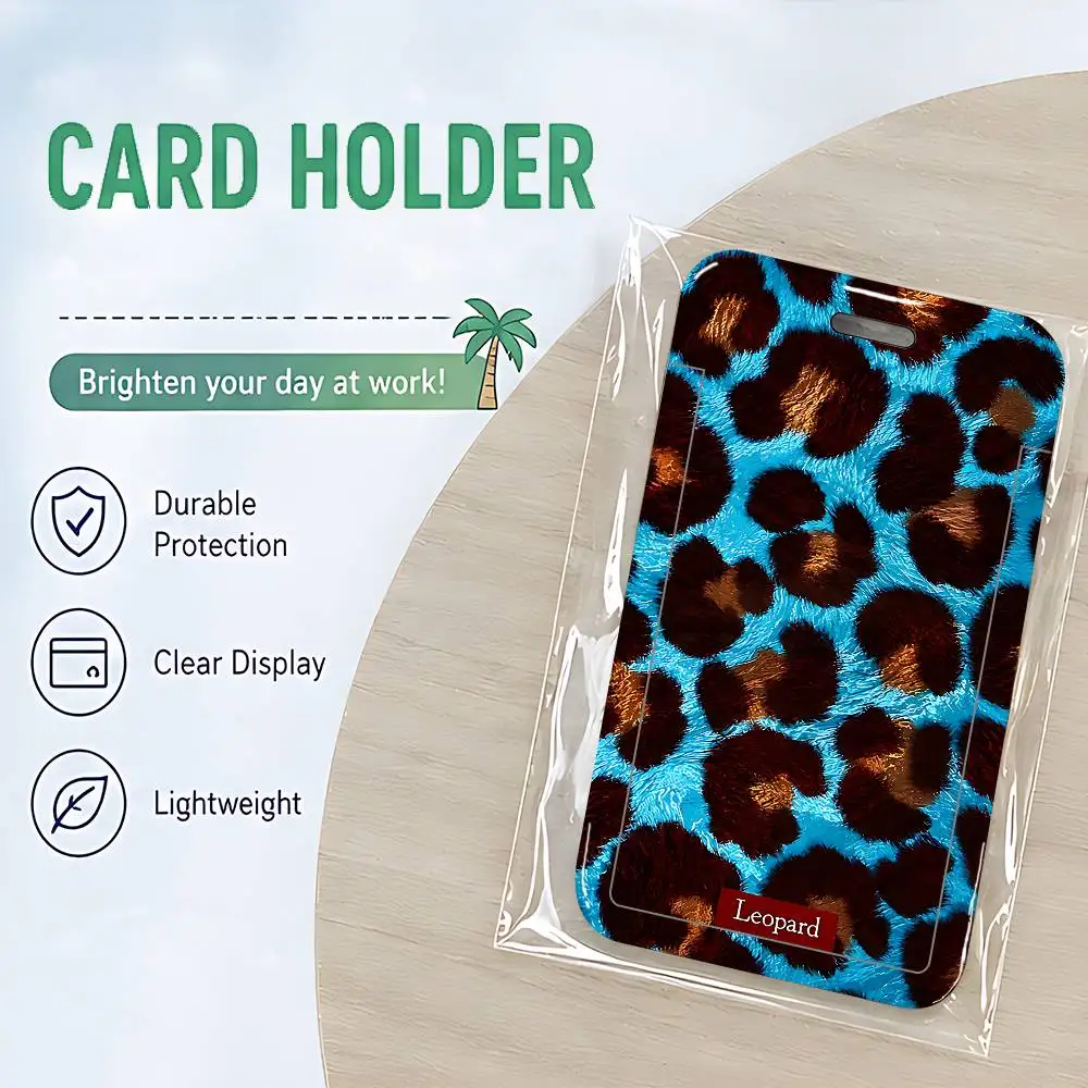 Fashion Smudge Leopard Print ID Card Holder PVC Badge Holder With Lanyard Slot Student Bus Card Cover Office Work Card Case