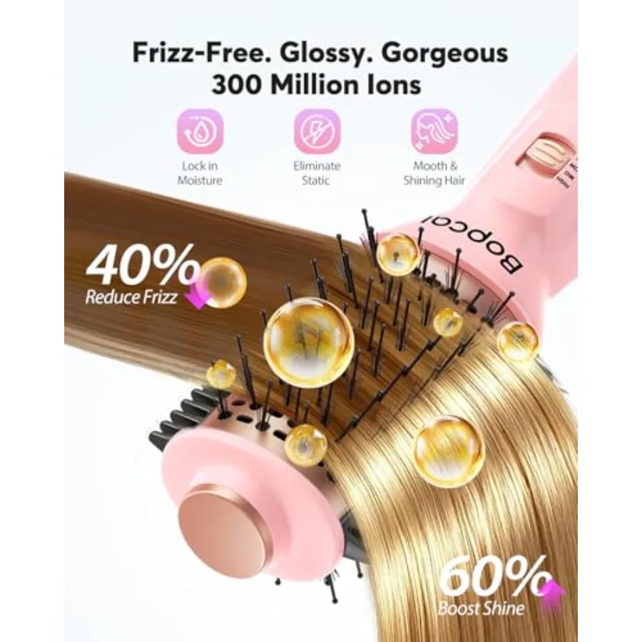 Travel Hair Dryer Brush for on-the-go use, ceramic-coated barrel in rose gold, dual voltage 100V-240V for worldwide compatibili - view 5