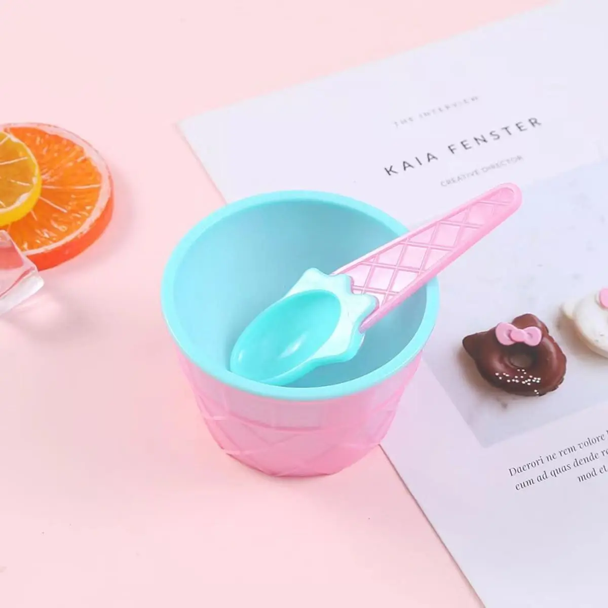 1Set(Spoon+Bowl)-family kitchen cartoon ice cream bowl set