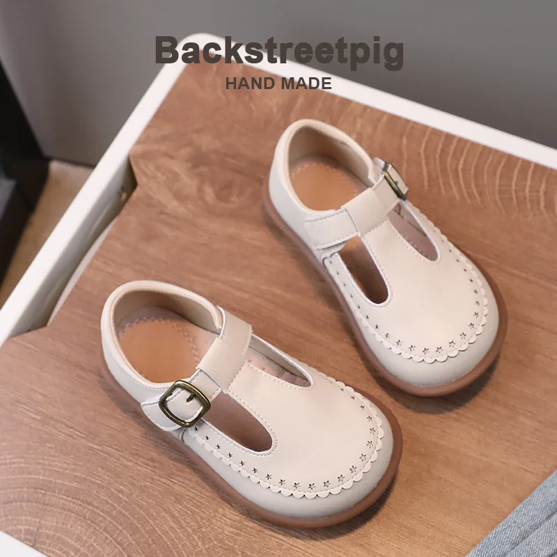Children's Shoes 2026 Fall New Arrivals: White Genuine Leather Soft-Soled Girls' Princess Shoes, Non-Slip Baby First Steps Shoes