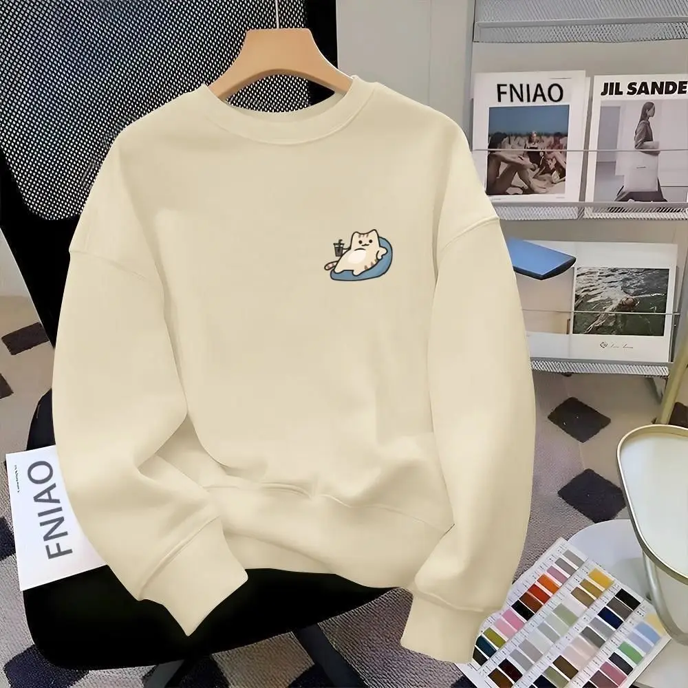 

Heavy Cotton Sweater Men's Loose Coat Round Neck No Hat Pullover Velvet Autumn Warm Teen Top Tide