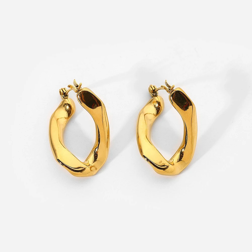 New Chunky IP 18K Gold Plated Stainless Steel Bold Cuban U Twisted Hoop Earrings for Women Tarnish Free Jewelry Gift