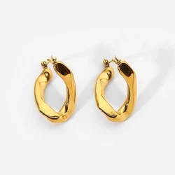 New Chunky IP 18K Gold Plated Stainless Steel Bold Cuban U Twisted Hoop Earrings for Women Tarnish Free Jewelry Gift
