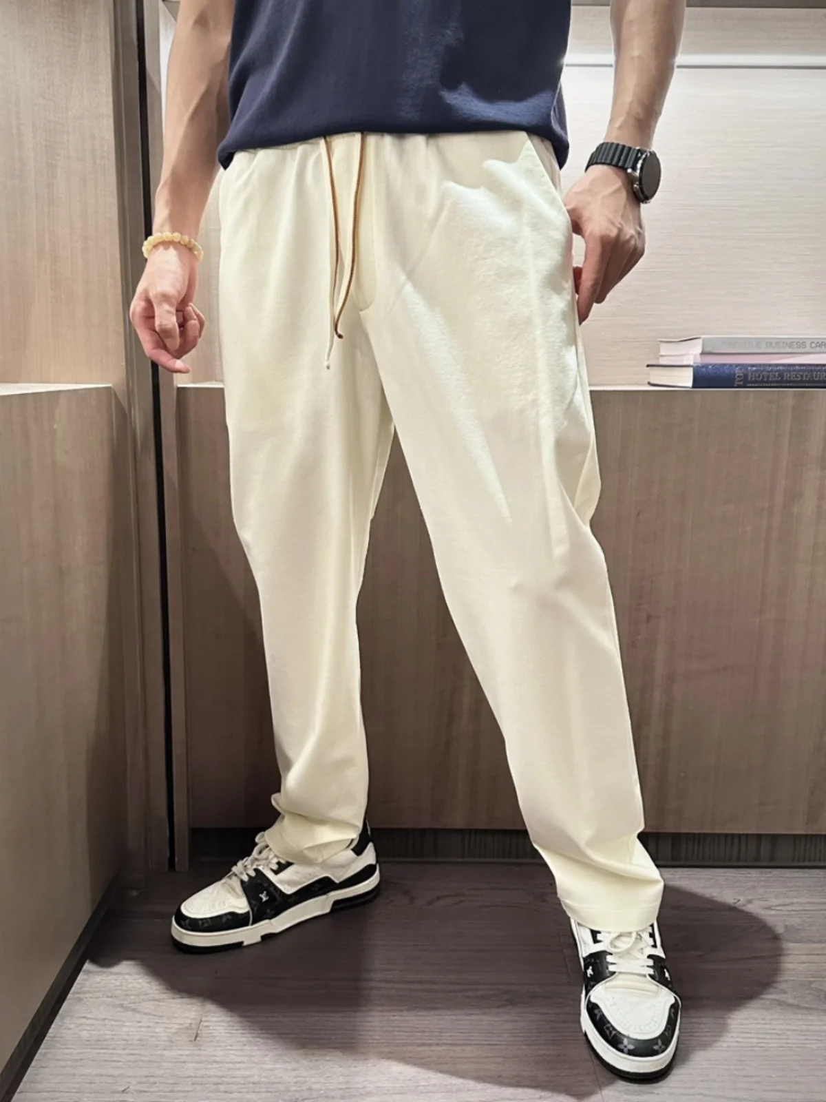 Men\'s Trousers Classic Simple and Elegant Old Money High Quality Solid Color Straight Drawstring Sports Casual Pants