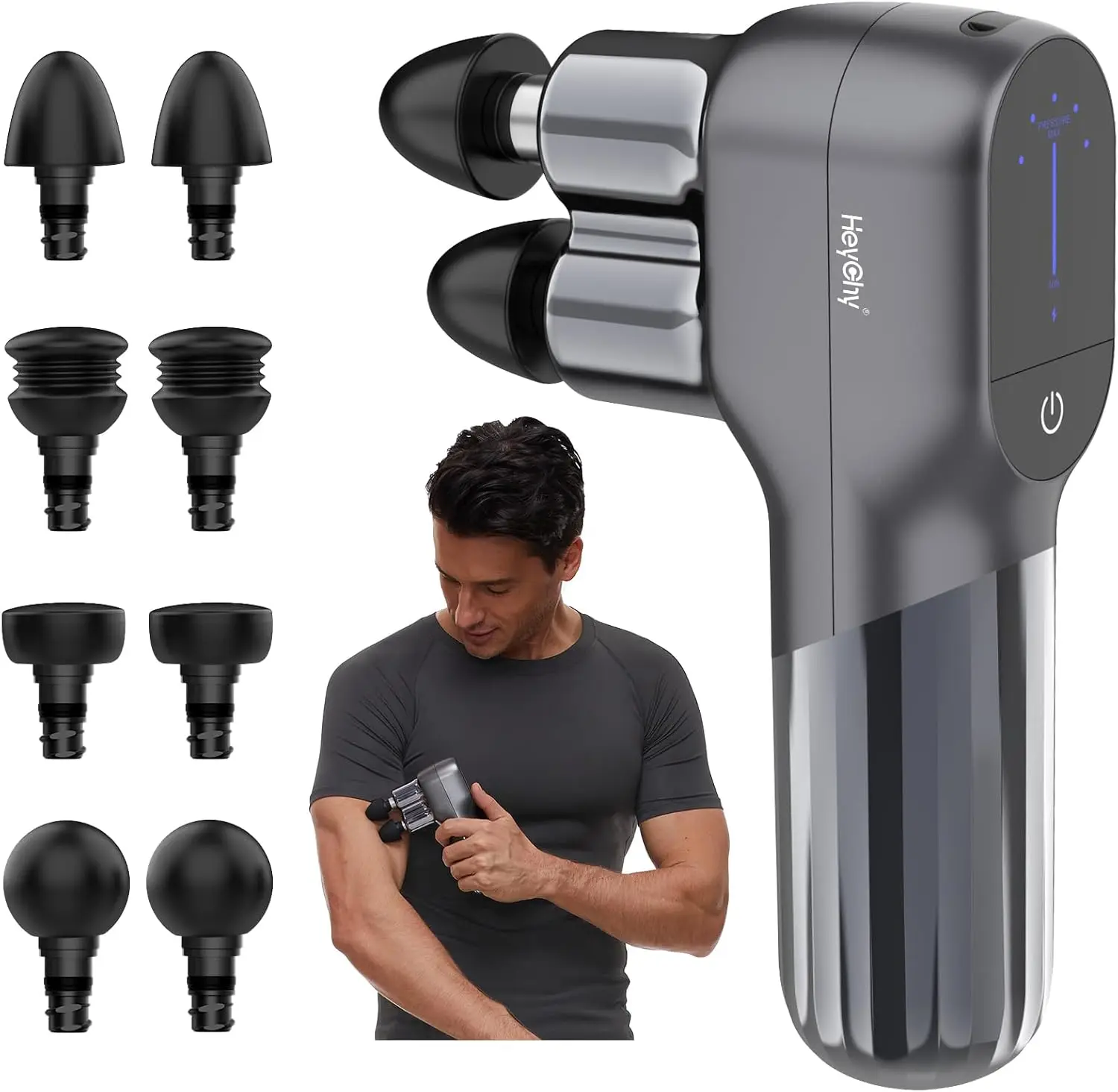 

Пистолет для ударного массажа глубоких тканей с двойной головкой, портативный портативный портативный для спортсменов, снимает болезненность и жесткость