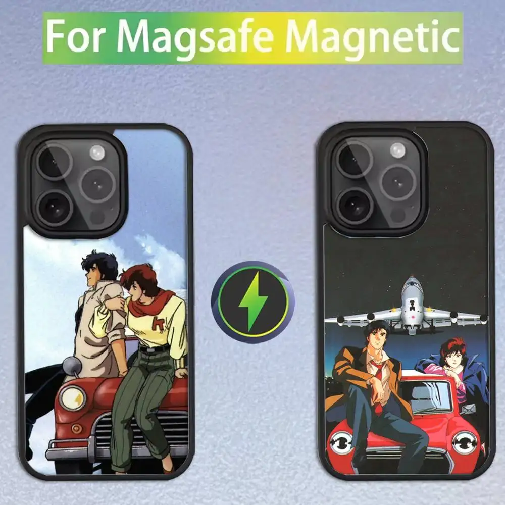 

R-Retro City Hunter Comic For iPhone 11,12,13,14,15,16,17,Pro,Max,Plus,Mini,SE4,E Phone Case Magnetic Magsafe Wireless Charging