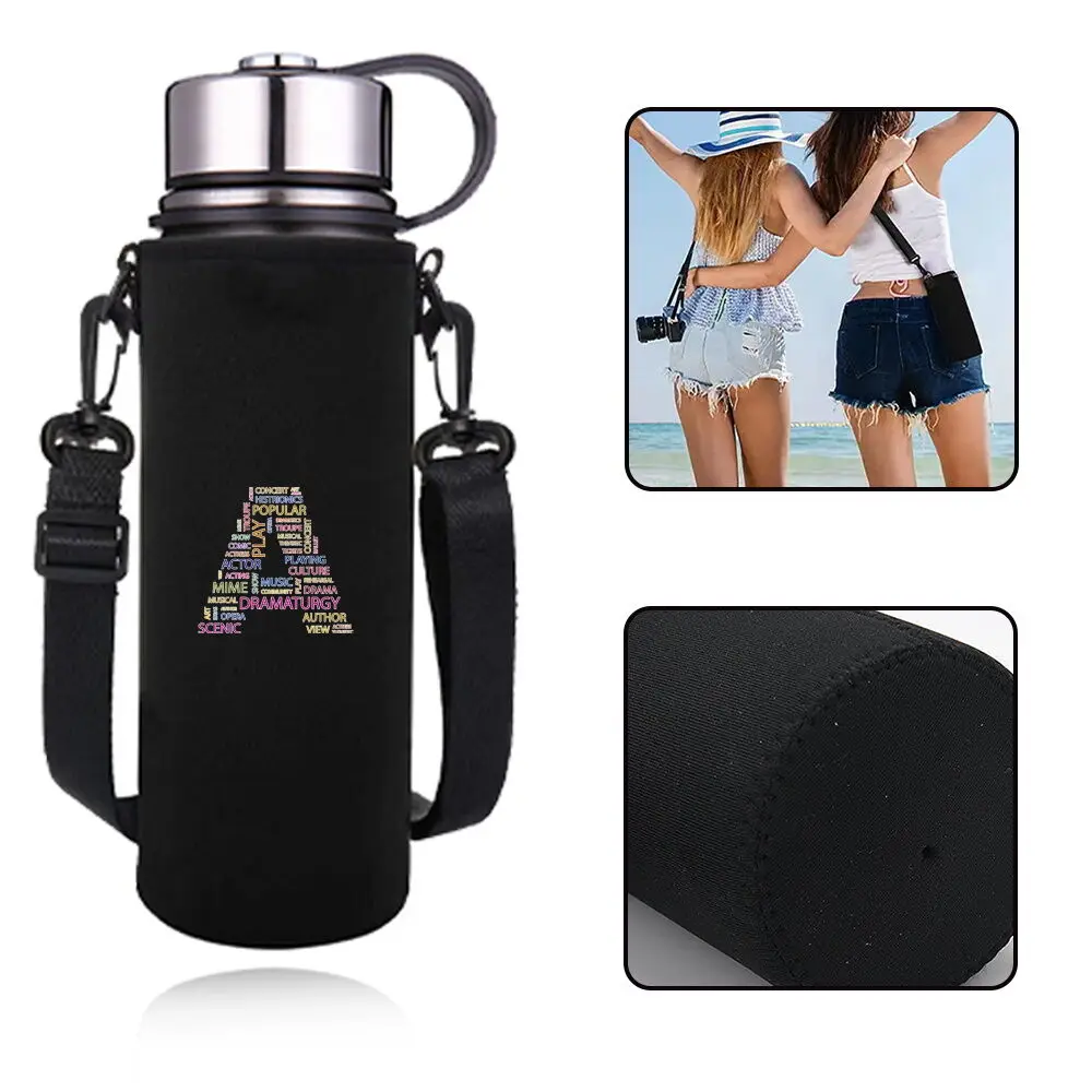 

Термочехол для бутылки с водой с регулируемым ремнем, серия Text, портативный чехол для бутылки с водой для походов и путешествий