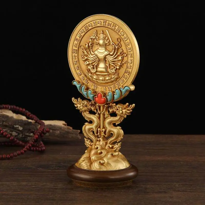 Exquisite Pure Copper Zhunti Mirror Treasure Mirror Tantric faqi Buddhist Tools Dragon base Zen Ornament fine handicraft