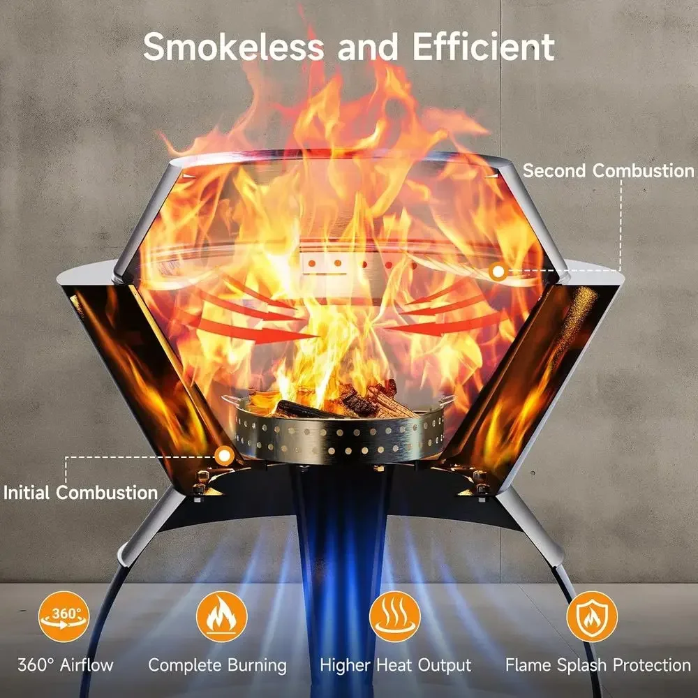 20 Inch Outdoor Fire Pit with Waterproof Lid, Removable Ash Pan, Portable Steel Fire Pits for Wood Burning, Camping, Picnic, Bla