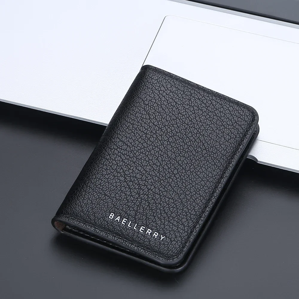 Baellerry Slim Compact Card Holder Wallet Men Soft Leather Mini Credit Card Holders Wallet for Men Small ID Card Case Cardholder