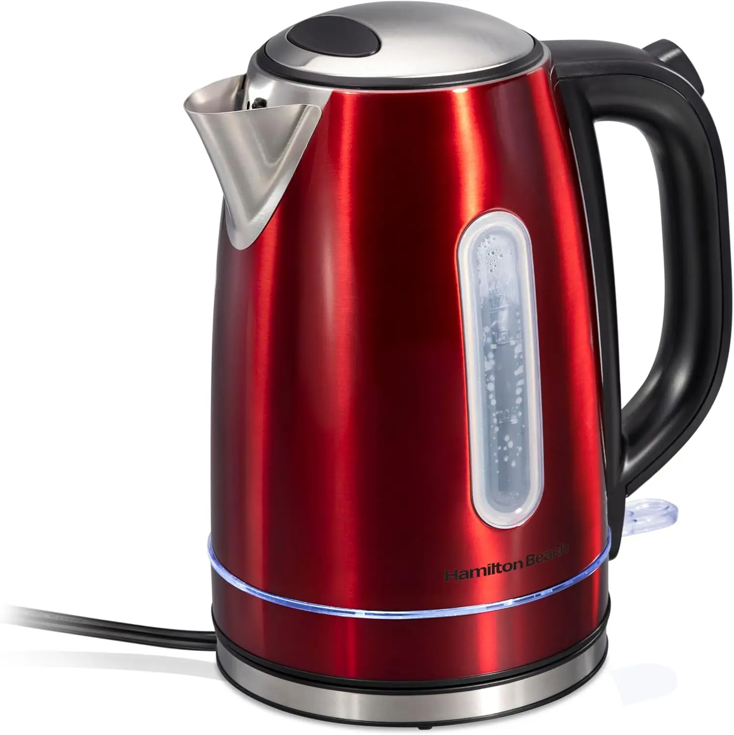 

1.7L Cordless Electric Tea Kettle, Fast Boiling with Auto-Shutoff, LED Light Ring, Red Stainless Steel