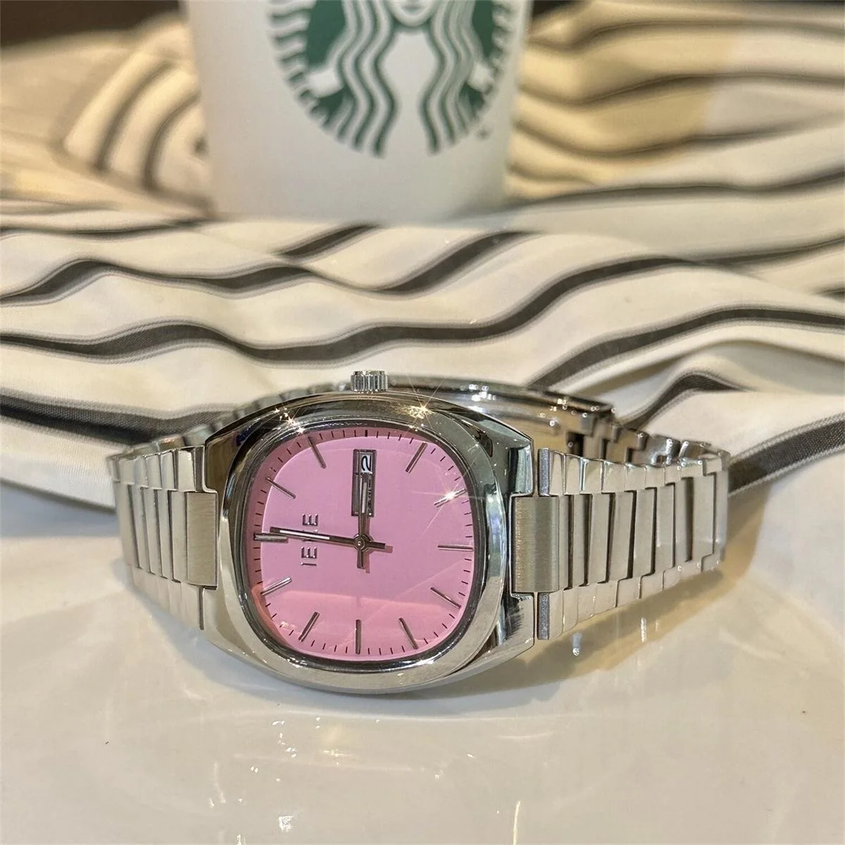 Women Quartz Watch Luxury Orologio Square Blue Pink Dial Reloj Vintage Sliver Stainless Steel Clock Ladies Classic Wristwatch