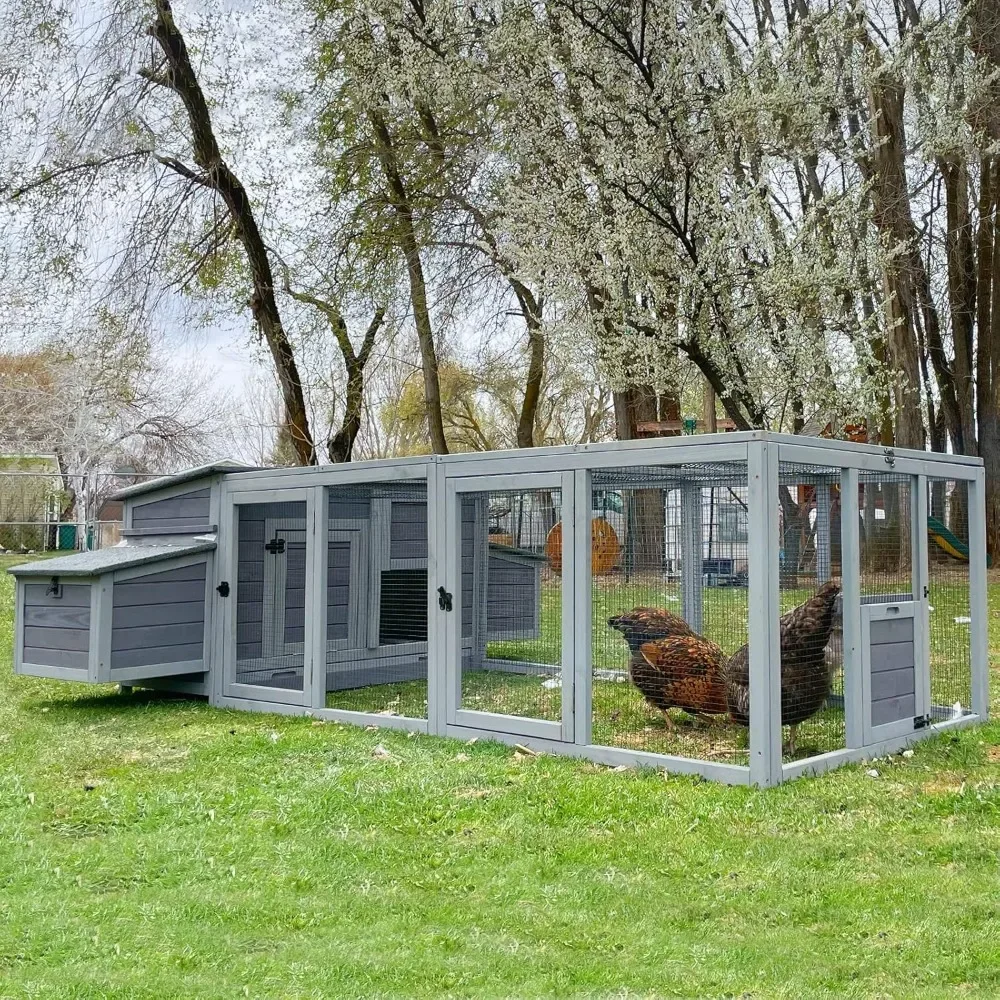 

103in Chicken Coop, 4-6 Chickens, Large Hen House with Two Nesting Boxes, Outdoor Wooden Poultry Cage