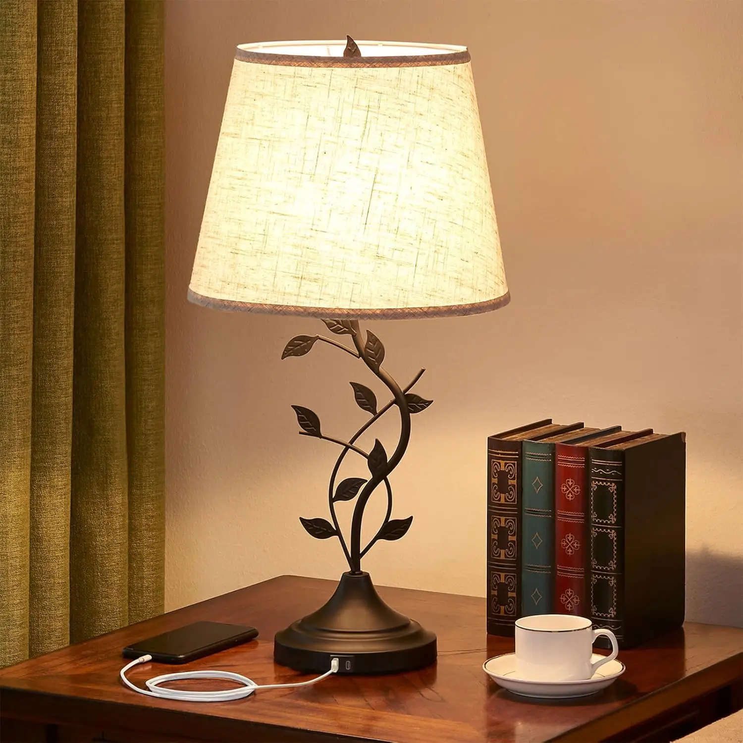 

Traditional Tall Bedside Lamp with USB-A and USB-C Charging Ports for Living Room and End Table