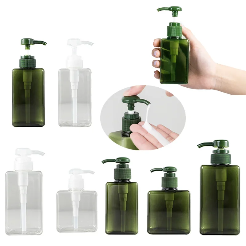 

10pcs 100ml-450ml Plastic Clear Square Pump Bottles Empty Refillable Container Liquid Soap Dispenser for Shampoo Lotion Bathroom