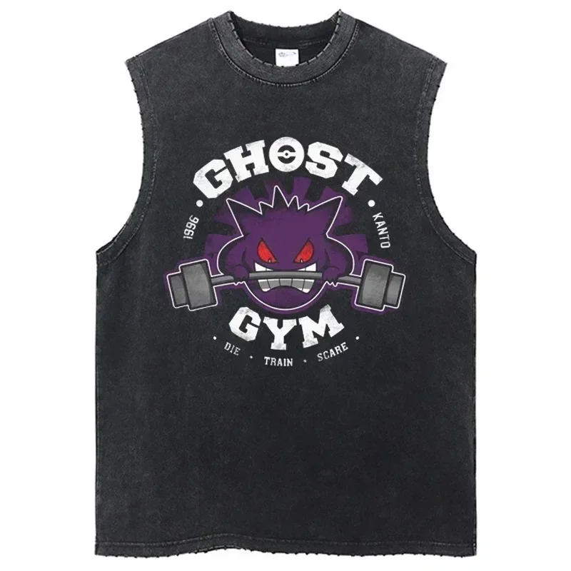 2024 New Men\'s Vintage Leisure Tank Tops Summer Sleeveless T-Shirts For Men Washed Vest Streetwear Oversized Vest Tees Clothing