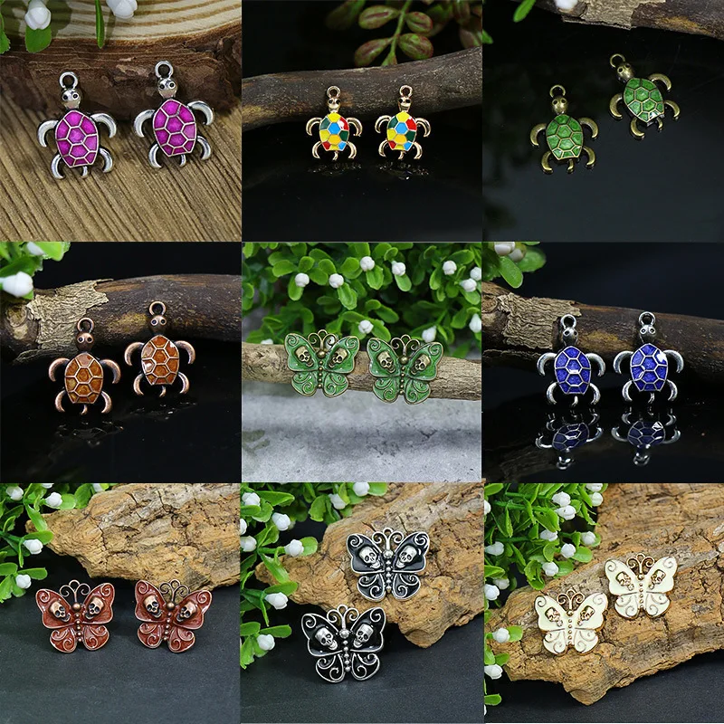 5Pcs/Lot Colorful Butterfly Turtle Charms Pendant Enamel Metal Animal Charms Earring Necklace DIY Jewelry Making Accessories