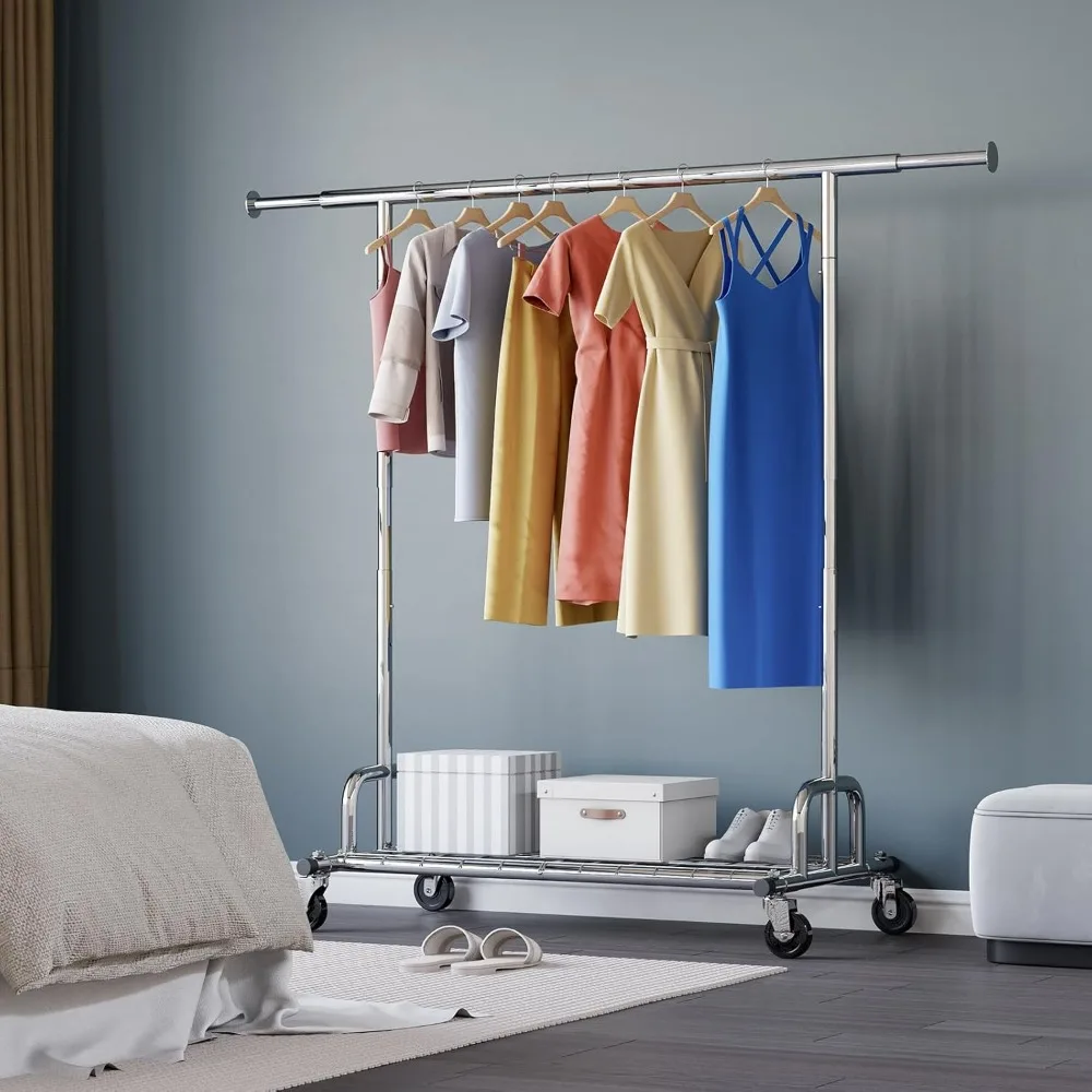 Living room hanger with a capacity of 450 pounds and a rolling hanger with wheels, used for hanging heavy and foldable clothes