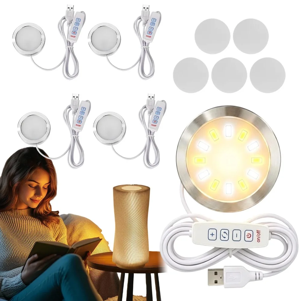 5 sztuk modułów lamp LED USB, kompatybilnych z urządzeniami Bambu Lab, trzy moduły lamp aluminiowych z regulacją jasności i możliwością zmiany barwy światła (temperatura barwowa 3000K-6400K) oraz 240