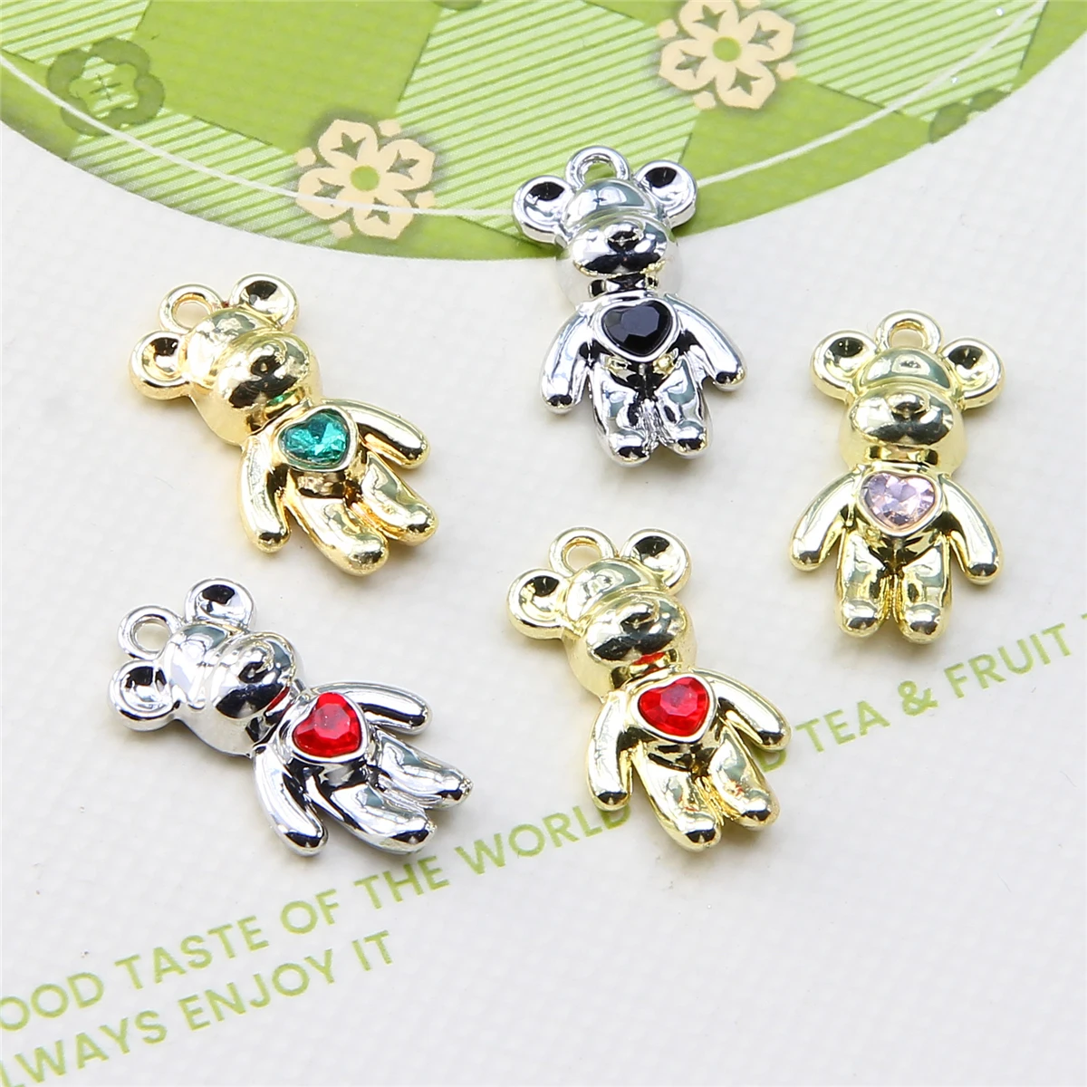 Nanxi Jewelry Store Simple alloy dripping oil color rhinestone inlaid bear pendant diy bracelet necklace jewelry accessories