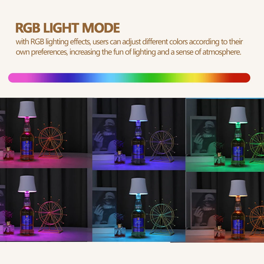مصباح زجاجة النبيذ LED اللاسلكي 3 ألوان فاتحة لسطح المكتب مصباح طاولة مزخرف ستبليس يعتم ضوء زجاجة النبيذ لبار المطعم