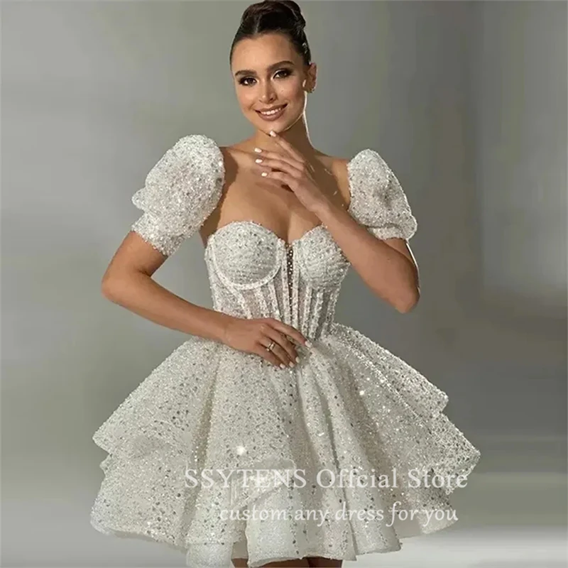 SSYTENS Short Evening Dress Customized A-Line Mini Wedding Dress 2025 Detachable Sleeves Prom Gowns Bride Formal Party Dress