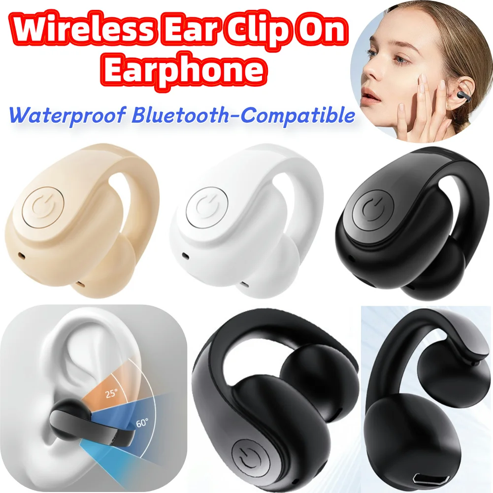 Wireless Ear Clip On Earphone Bluetooth-Compatible 5.4 Noise Canceling HiFi Stereo Headset Clip On Headphone for Running Workout