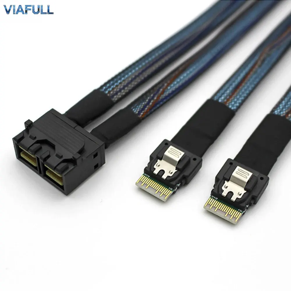 Mini SAS HD SFF-8643 8i to 2x SlimSAS SFF-8654 4i Cable, 24Gbps SAS Server Breakout Adapter 32AWG Copper High-Speed Wire Harness
