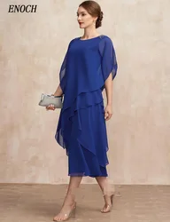 ENOCH Elegant Mother of the Bride Dresses New Simple O-Neck Beading Tea Length Zipper Back Chiffon Party Gown Düğün Parti Elbise