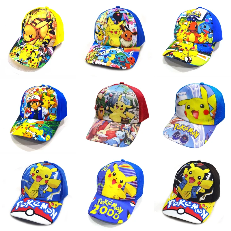 

Pokemon Pikachu Charmander Eevee Anime Peripheral Baseball Cap Printing Polyester Peaked Cap Sun Protection Kids Birthday Gifts