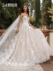 Romantic Tulle A Line Wedding Dresses For Woman Flower Appliqued Bride Dresses Sweetheart  Bridal Gown Vestidos De Novia