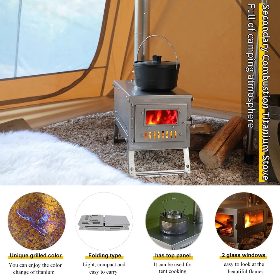 Soomloom Titanium Folding Stove with 2m/3m Chimney Lightweight 0.8