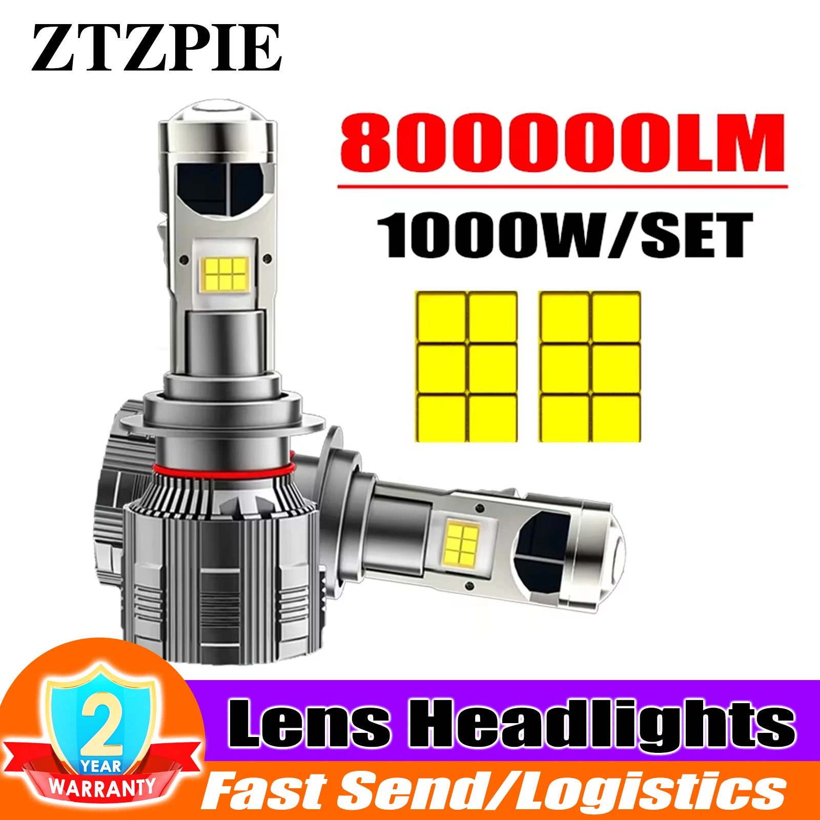 ZTZPIE 9005 9006 H11 Car LED H4 H7 Lens Integrated High And Low Beam Headlights For Automobiles 1000w 800000lm