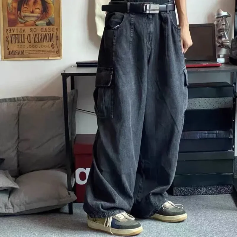 2024 New Black Baggy Jeans Men Oversize Korean Fashion Cargo Wide Denim Pants Streetwear Y2k Pants Male Sweatpants