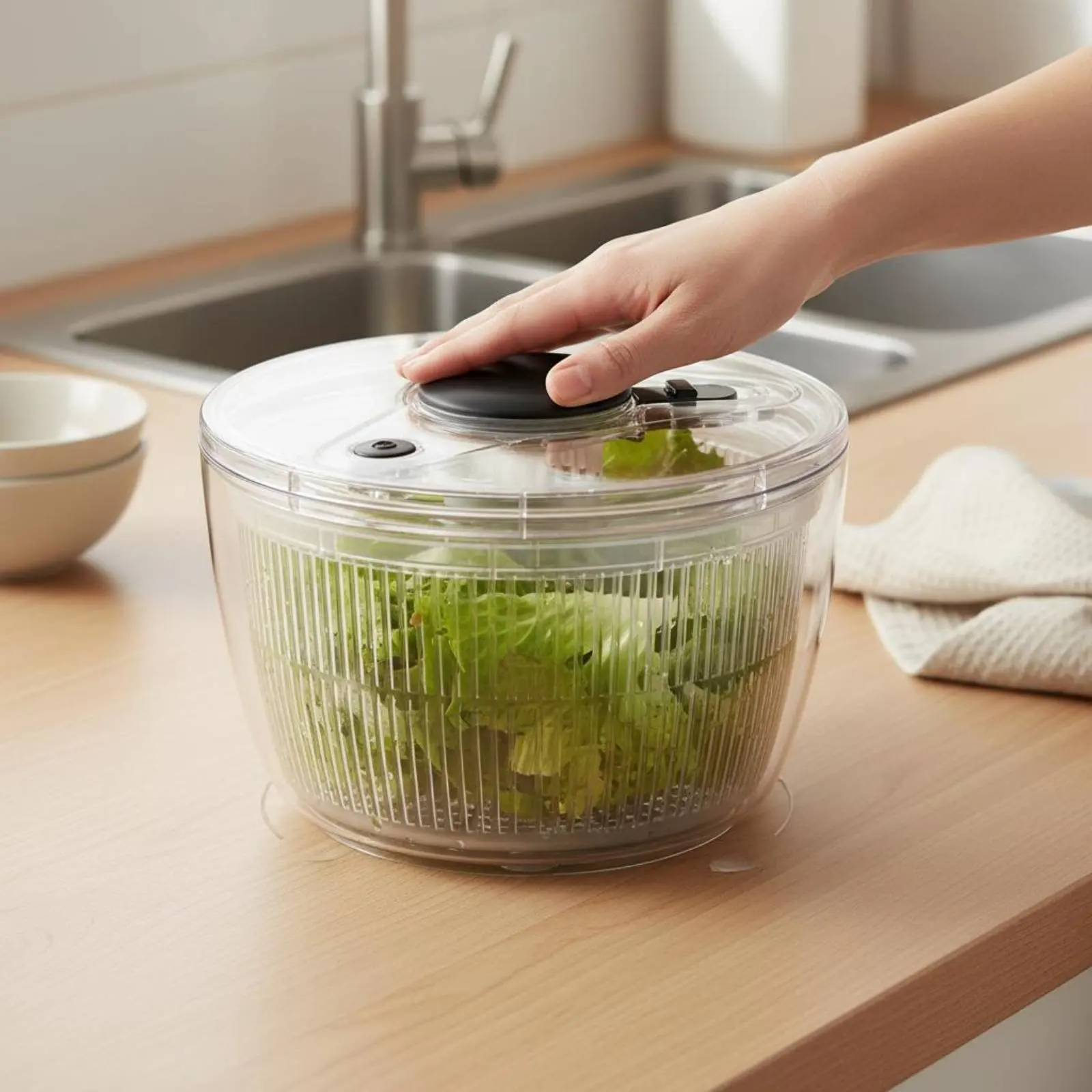 Manual Salad Drier Quick Draining Push Pump Salad Drier Food Processing Tool Easy to Clean Kitchen Gadget - view 6