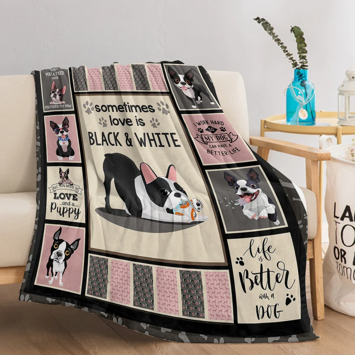 

3D Print blanket Chihuahua Bones and Paws Printed Plush Fluffy Cute Puppy Dogs Flannel Fleece Blanket for Sofa Bed cover