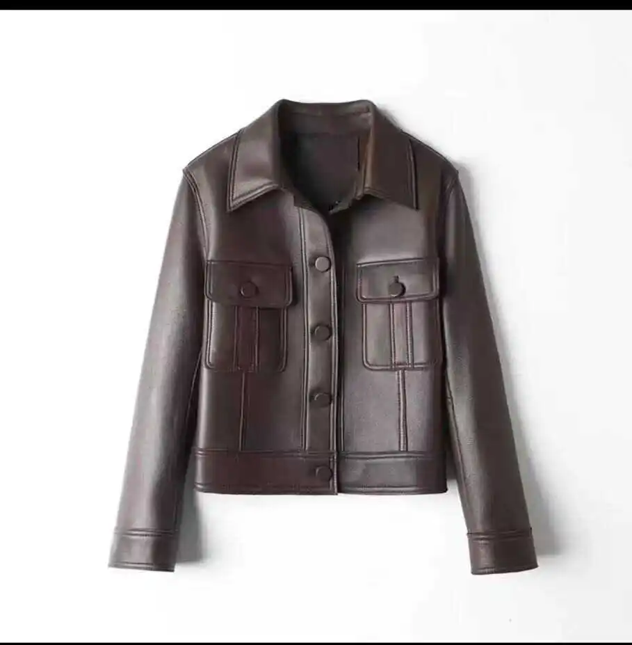   เสื้อแจ็คเก็ตหนังแฟชั่นสำหรับผู้หญิง แขนยาว สไตล์ลำลอง ทรงเข้ารูป ใส่ได้ทั้งฤดูใบไม้ผลิและฤดูใบไม้ร่วง ทรงหลวม