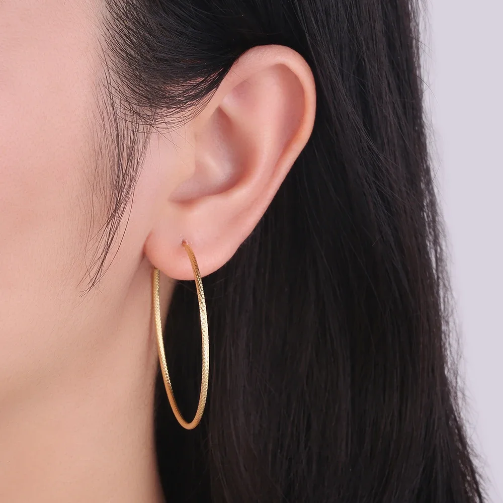 Scrub Round Big Hoop Earrings Sparkle Silver 925 Real 40mm Hip Hop Large Circle for Women Fashion Fine Jewelry Gifts image 5